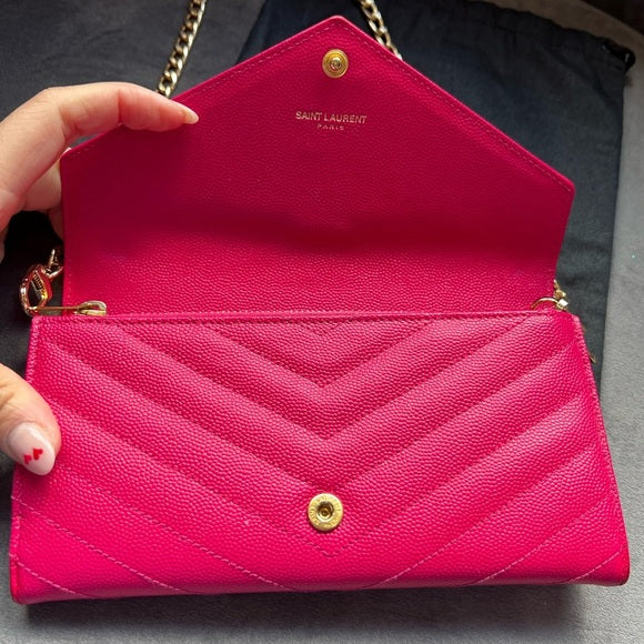 Authentic Preowned Pink YSL cassandre wallet on chain