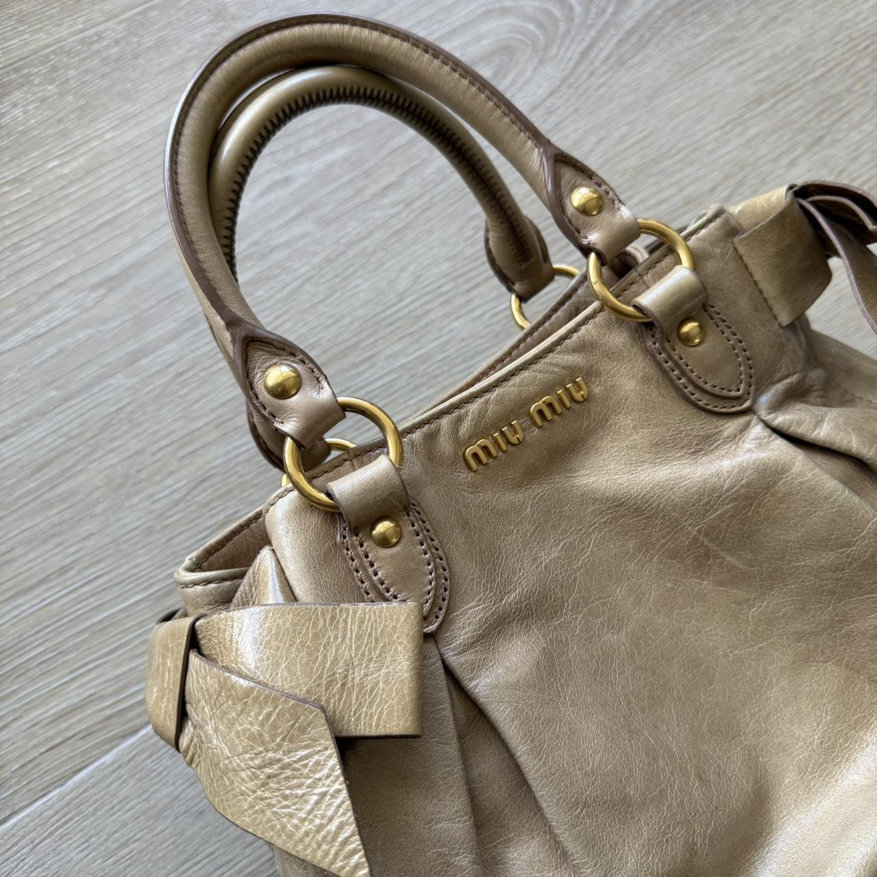 Miu Miu Vitello 2WAY Small Beige Shoulder Bag Crossbody Leather w/Ribbons