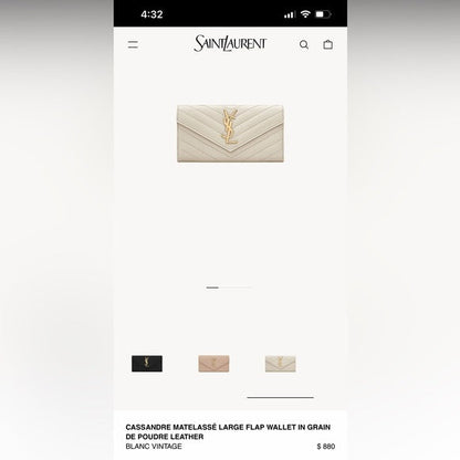 Authentic Preowned Yves Saint Laurent matelasse envelope flap long clutch wallet