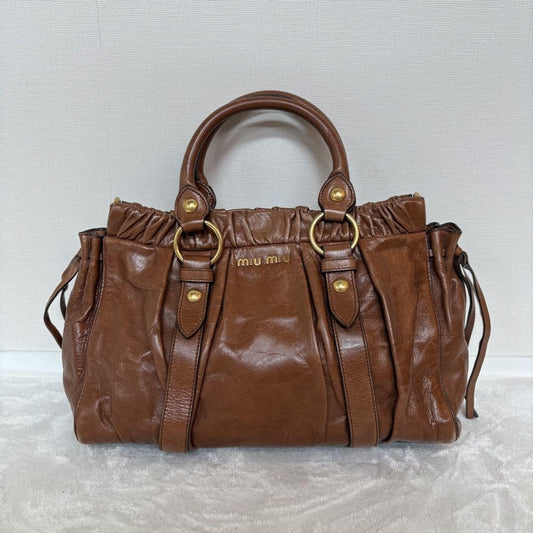 Genuine Pre-Owned miumiu vitello lux ribbon 2way bag brown leather shoulder