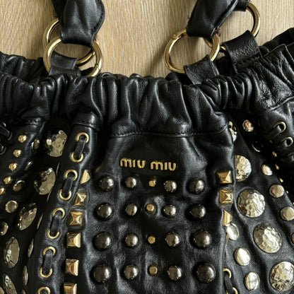 Miu Miu Leather Studded Y2K Handbag w/ Braids &amp; Beads