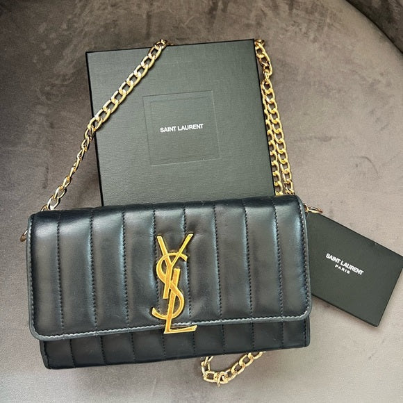 Authentic Preowned Saint Laurent Vicky Black Quilted Monogram Wallet