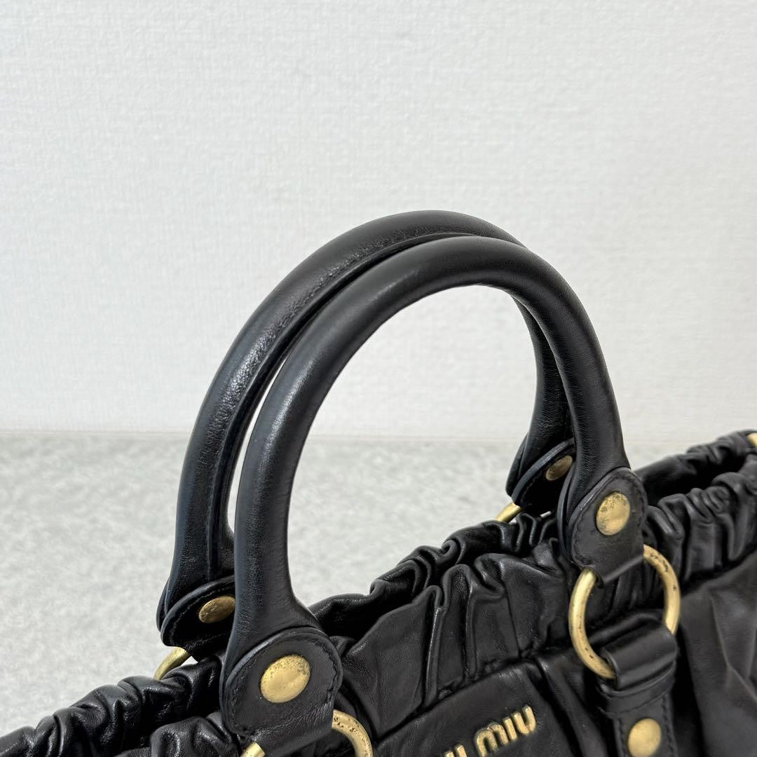 Rare Miu Miu VITELLO LUX 2way Handbag Shoulder bag Leather Black Used