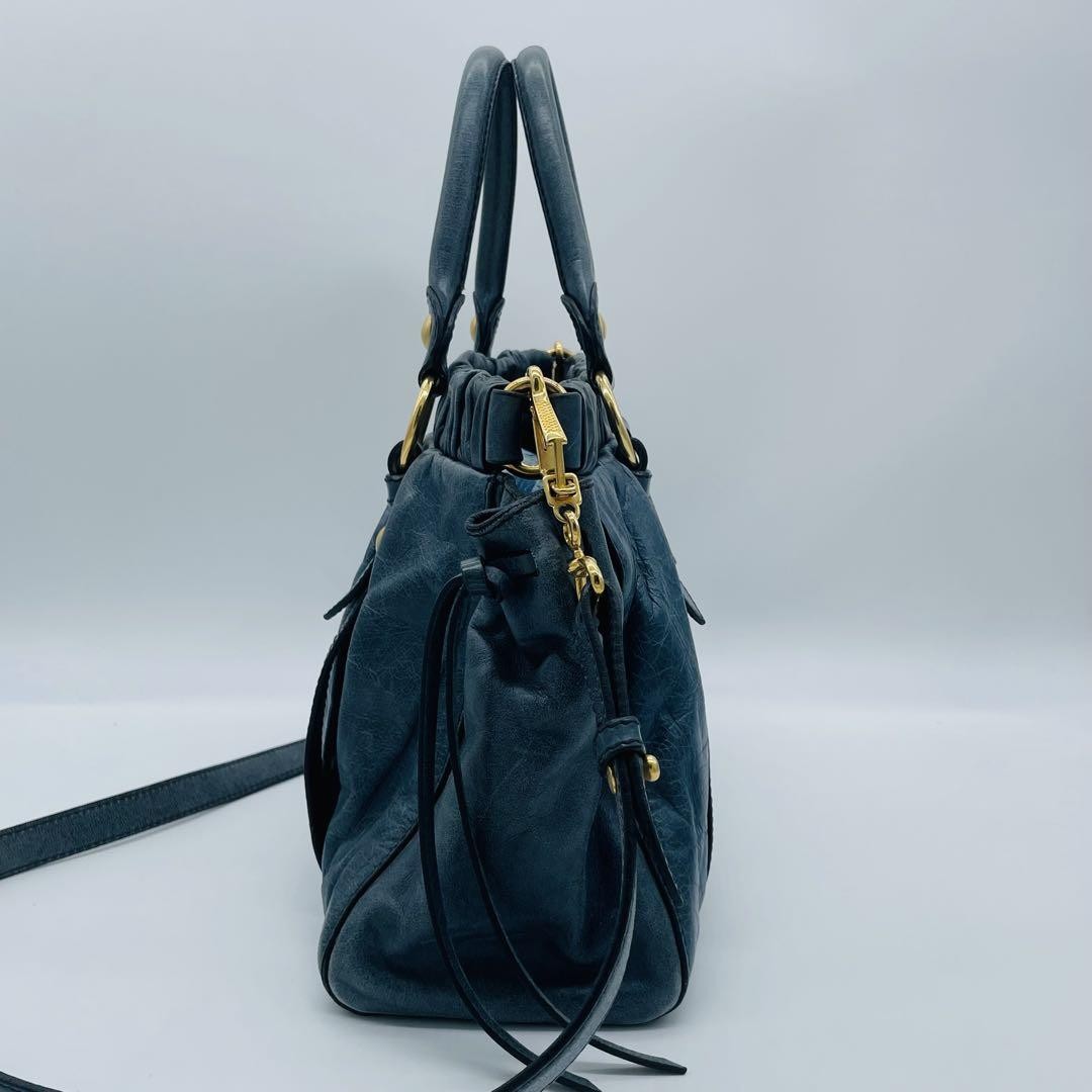 Genuine Pre-Owned miu miu Vitello Lux Ribbon 2way Bag Navy