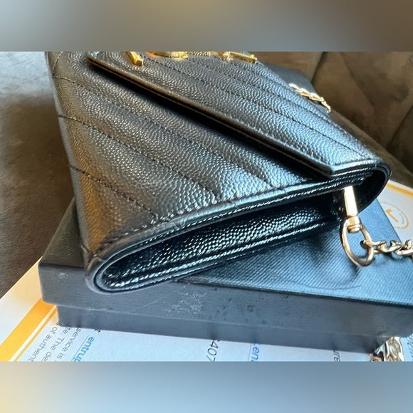 Authentic Preowned YSL cassandre envelope wallet on chain