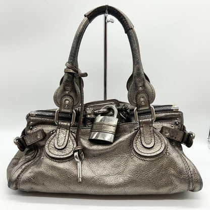 Rare Chloe Paddington handbag metallic silver Shoulder Bag Leather Women's