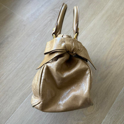 Miu Miu Vitello 2WAY Small Beige Shoulder Bag Crossbody Leather w/Ribbons