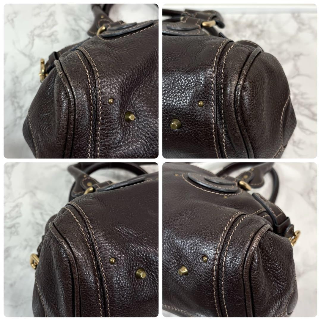 Rare Chloe Paddington Hand Bag Leather Dark Brown Padlock Key Used