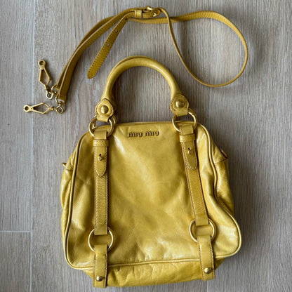Miu Miu Yellow/Gold Hobo Bag - 2WAY Leather Tote