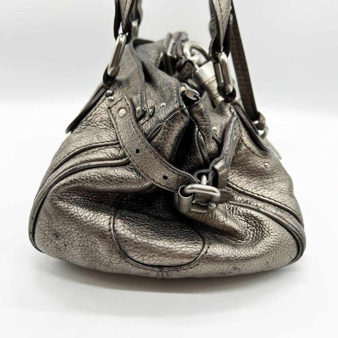 Rare Chloe Paddington handbag metallic silver Shoulder Bag Leather Women's