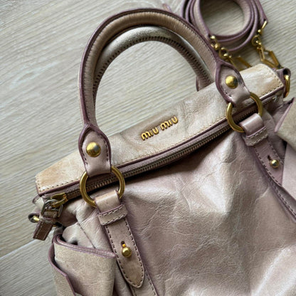 Miu Miu Vitello Mini Small Beige Shoulder Bag Crossbody Leather Ribbons