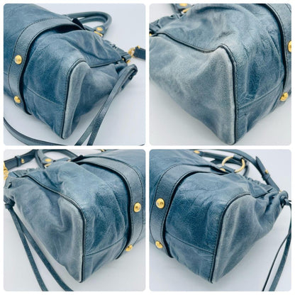 Genuine Pre-Owned miu miu Vitello Lux Ribbon 2way Bag Navy