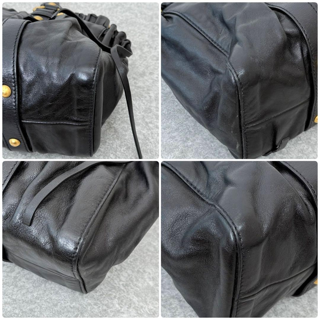 Rare Miu Miu VITELLO LUX 2way Handbag Shoulder bag Leather Black Used