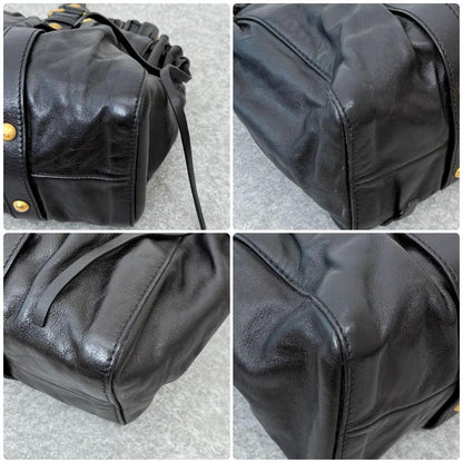 Rare Miu Miu VITELLO LUX 2way Handbag Shoulder bag Leather Black Used