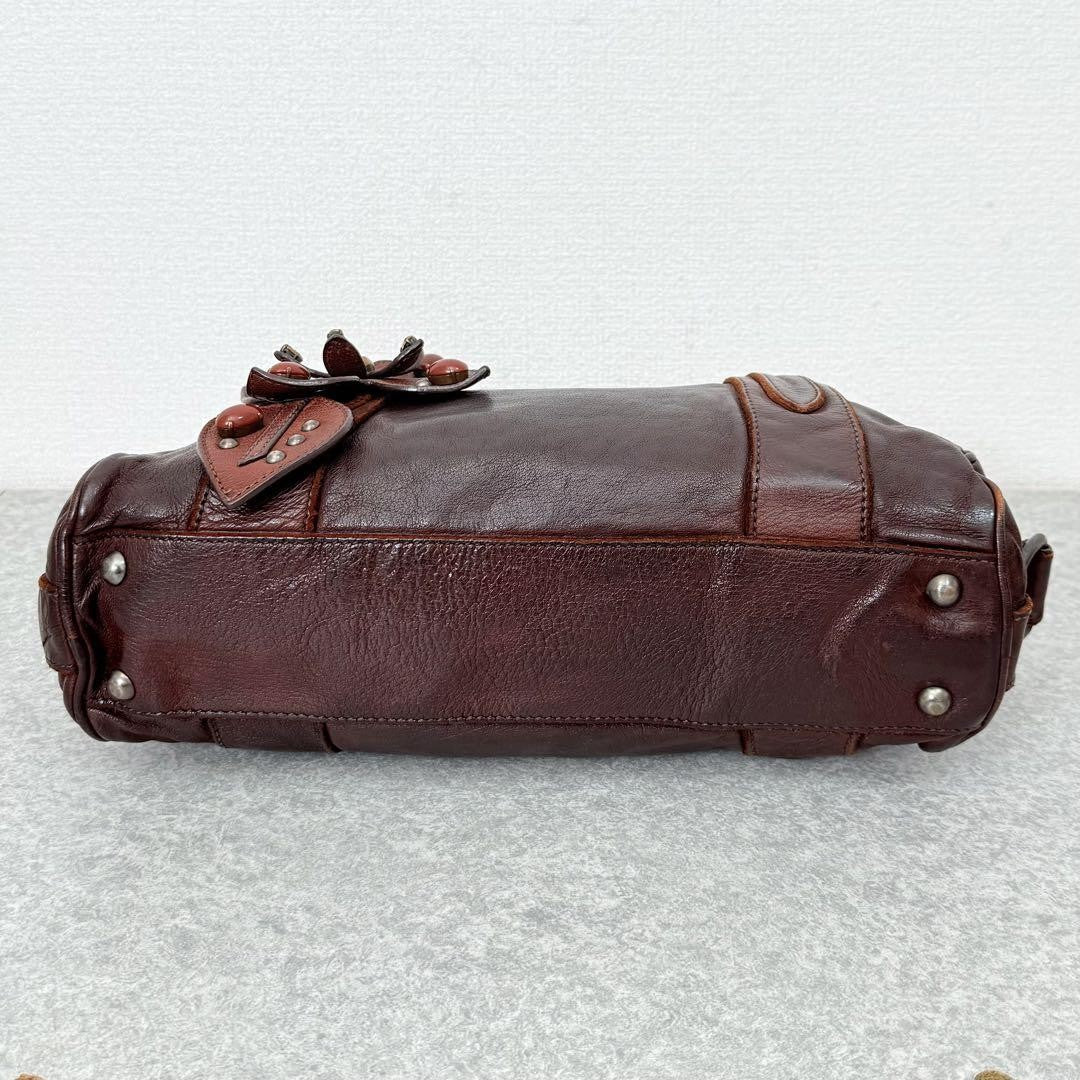 Genuine Pre-Owned miu miu leather flower studs handbag mini Boston Brown