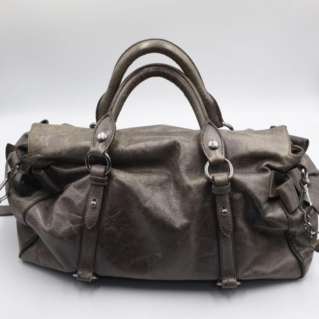 Genuine Pre-Owned miu miu Vitello Lux Ribbon 2way Bag grey