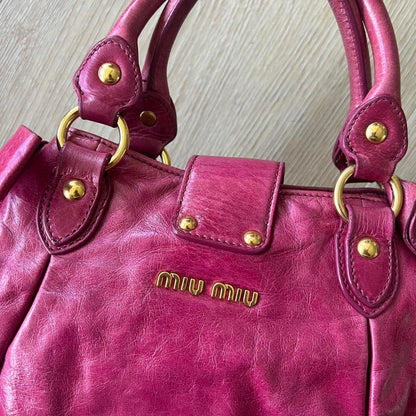 Miu Miu Vitello 2WAY Small Pink Shoulder Bag Crossbody Leather Ribbons