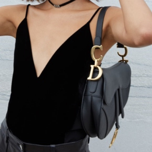 Authentic Preowned Christian Dior Saddle Bag in Grained black leather