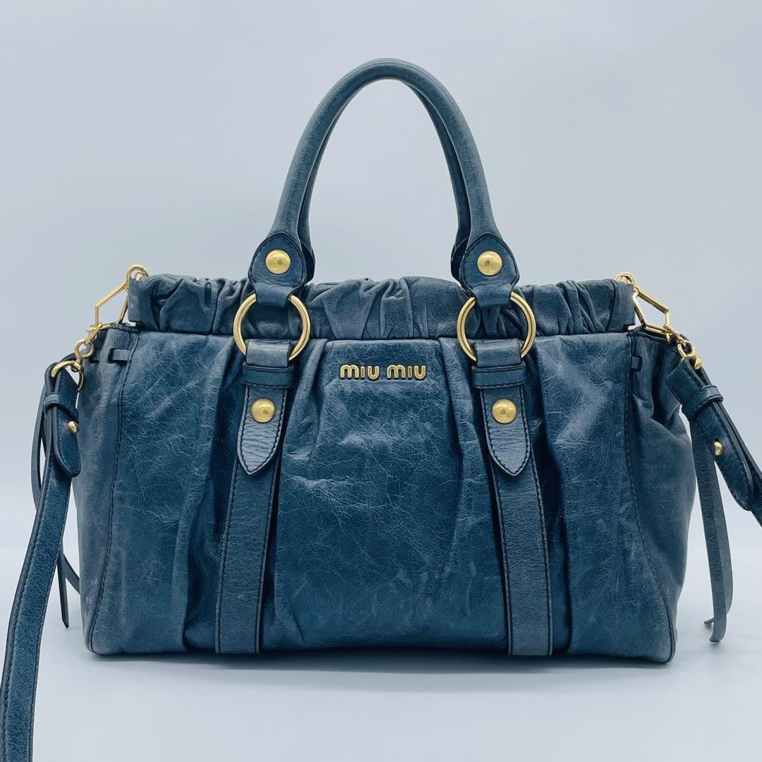 Genuine Pre-Owned miu miu Vitello Lux Ribbon 2way Bag Navy