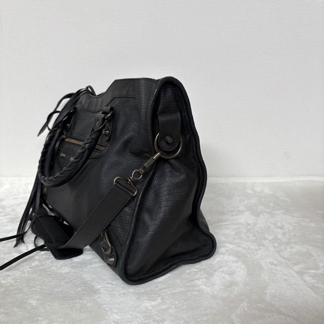 Genuine Pre-Owned Beautiful BALENCIAGA The City Bag Embossed Black Shoulder