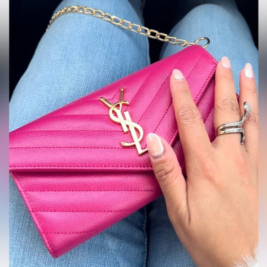Authentic Preowned Pink YSL cassandre wallet on chain