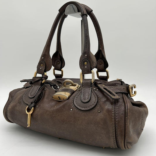 Genuine Pre-Owned Beautiful Chloe Paddington handbag padlocked leather dark brown